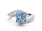 White gold Fancy Blue Princess  Solitaire Twist Band with Pave Set Diamonds and Four-Prong Setting_285