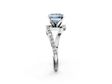 White gold Fancy Blue Princess  Solitaire Twist Band with Pave Set Diamonds and Four-Prong Setting_287