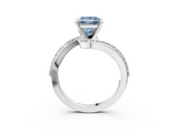 White gold Fancy Blue Princess  Solitaire Twist Band with Pave Set Diamonds and Four-Prong Setting_288