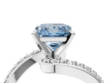 White gold Fancy Blue Princess  Solitaire Twist Band with Pave Set Diamonds and Four-Prong Setting_289