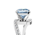 White gold Fancy Blue Princess  Solitaire Twist Band with Pave Set Diamonds and Four-Prong Setting_290