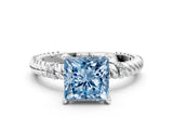 White gold Fancy Blue Princess  Solitaire Twisted Band Prong Set Engagement Ring_61