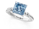 White gold Fancy Blue Princess  Solitaire Twisted Band Prong Set Engagement Ring_63