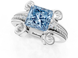 White gold Fancy Blue Princess  Solitaire Twisted Band Scroll Prong Ring_4