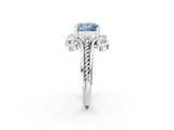 White gold Fancy Blue Princess  Solitaire Twisted Band Scroll Prong Ring_5