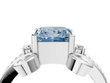 White gold Fancy Blue Princess  Solitaire Twisted Band Scroll Prong Ring_7