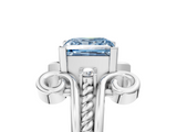 White gold Fancy Blue Princess  Solitaire Twisted Band Scroll Prong Ring_8