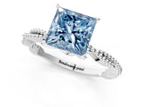 White gold Fancy Blue Princess  Solitaire Twisted Band with Bead Prong Setting_328