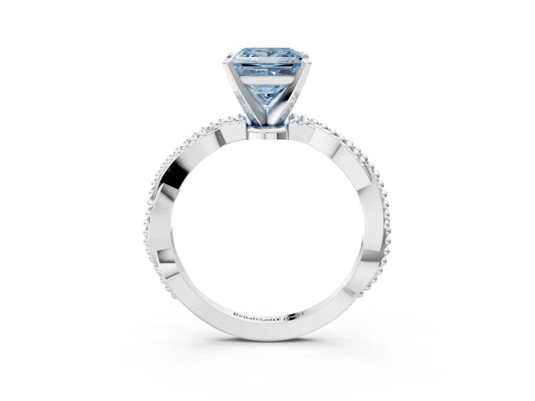 Platinum Fancy Blue Princess  Solitaire Twisted Band with Bead Prong Setting
