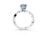 White gold Fancy Blue Princess  Solitaire Twisted Band with Bead Prong Setting_334