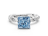 White gold Fancy Blue Princess  Solitaire Twisted Band with Pavé Accents and Four-Prong Setting_3