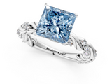 White gold Fancy Blue Princess  Solitaire Twisted Band with Pavé Accents and Four-Prong Setting_4