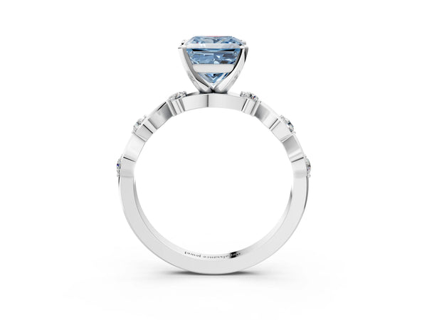 White gold Fancy Blue Princess  Solitaire Twisted Band with Prong Setting