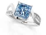 White gold Fancy Blue Princess  Solitaire Twisted Band with Prong Setting_4
