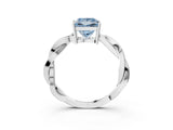 White gold Fancy Blue Princess  Solitaire Twisted Pave Diamond Ring with Four-Prong Setting_15