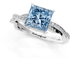 White gold Fancy Blue Princess  Solitaire Twisted Pave Diamond Ring with Four-Prong Setting_165