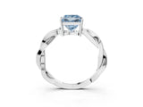 White gold Fancy Blue Princess  Solitaire Twisted Pave Diamond Ring with Four-Prong Setting_167