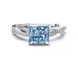 White gold Fancy Blue Princess  Solitaire Twisted Pave Diamond Ring with Four-Prong Setting_168