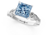 White gold Fancy Blue Princess  Solitaire Vine Band with Milgrain Prong Setting_4