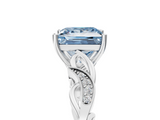 White gold Fancy Blue Princess  Solitaire Vine Band with Milgrain Prong Setting_8
