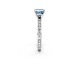 White gold Fancy Blue Princess  Solitaire with Pavé Band and Four-Prong Setting_321
