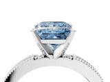White gold Fancy Blue Princess  Solitaire with Pavé Band and Four-Prong Setting_323