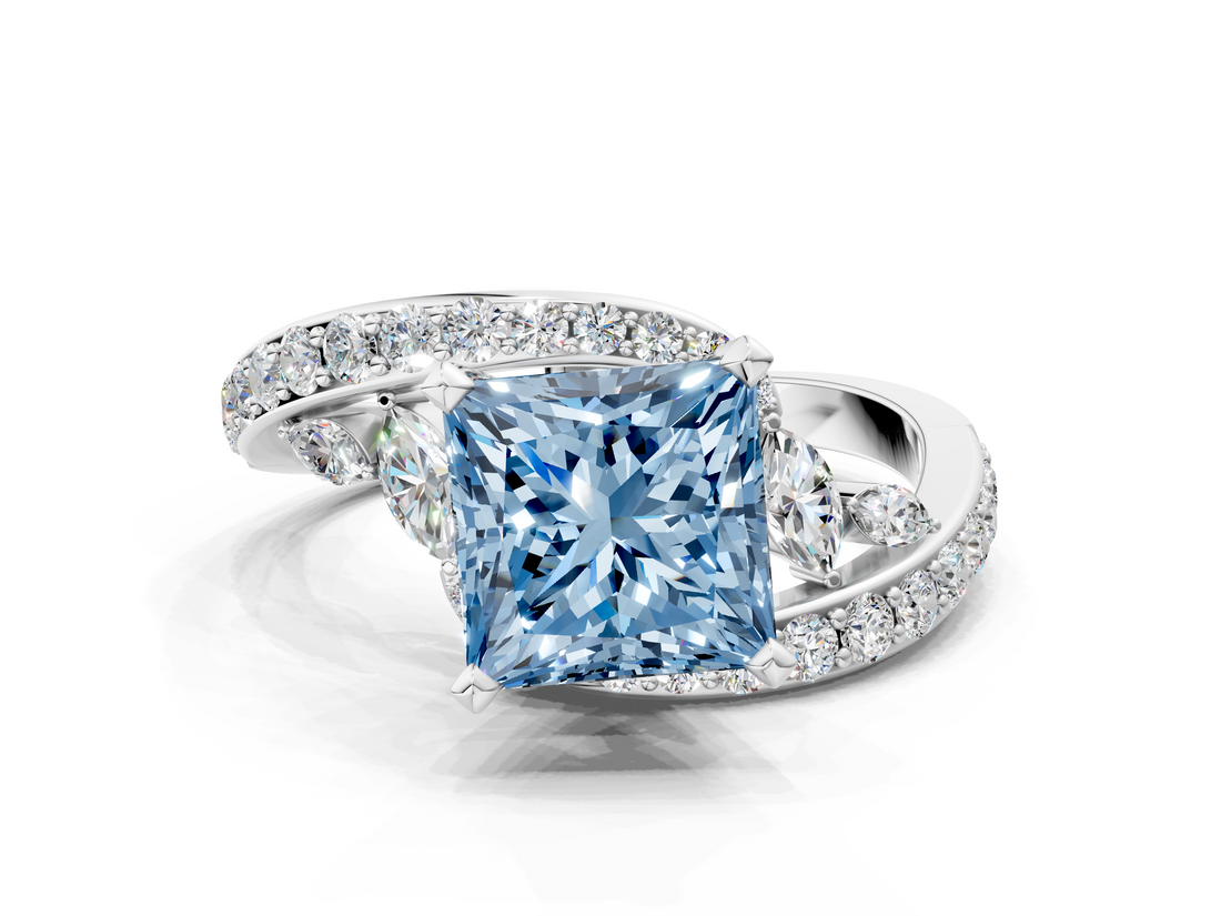 White gold Fancy Blue Princess  Solitaire with Pavé Twist Band and Four-Prong Setting_75