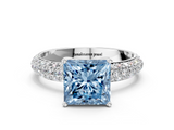 White gold Fancy Blue Princess  Solitaire with Pave Band and Four-Prong Setting_3