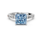 White gold Fancy Blue Princess  Solitaire with Side Baguettes and Channel Set Band_45