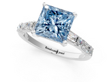 White gold Fancy Blue Princess  Solitaire with Side Baguettes and Channel Set Band_45