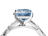 White gold Fancy Blue Princess  Solitaire with Side Baguettes and Channel Set Band_49