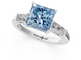 White gold Fancy Blue Princess  Solitaire with Tapered Baguette Side Stones on a Classic Band with Four-Prong Setting_70