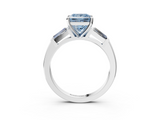White gold Fancy Blue Princess  Solitaire with Tapered Baguette Side Stones on a Classic Band with Four-Prong Setting_72