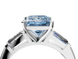 White gold Fancy Blue Princess  Solitaire with Tapered Baguette Side Stones on a Classic Band with Four-Prong Setting_77