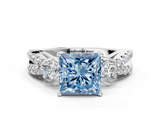 White gold Fancy Blue Princess  Three-Stone Diamond Ring with Pavé Split Shank and Four-Prong Setting_61