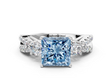 White gold Fancy Blue Princess  Three-Stone Diamond Ring with Pavé Split Shank and Four-Prong Setting_70