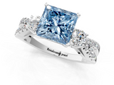 White gold Fancy Blue Princess  Three-Stone Diamond Ring with Pavé Split Shank and Four-Prong Setting_75
