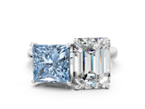 White gold Fancy Blue Princess  and Emerald Cut Toi Moi Ring with Prong Setting_46
