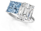 White gold Fancy Blue Princess  and Emerald Cut Toi Moi Ring with Prong Setting_47