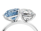 White gold Fancy Blue Princess  and Emerald Cut Toi Moi Ring with Prong Setting_50