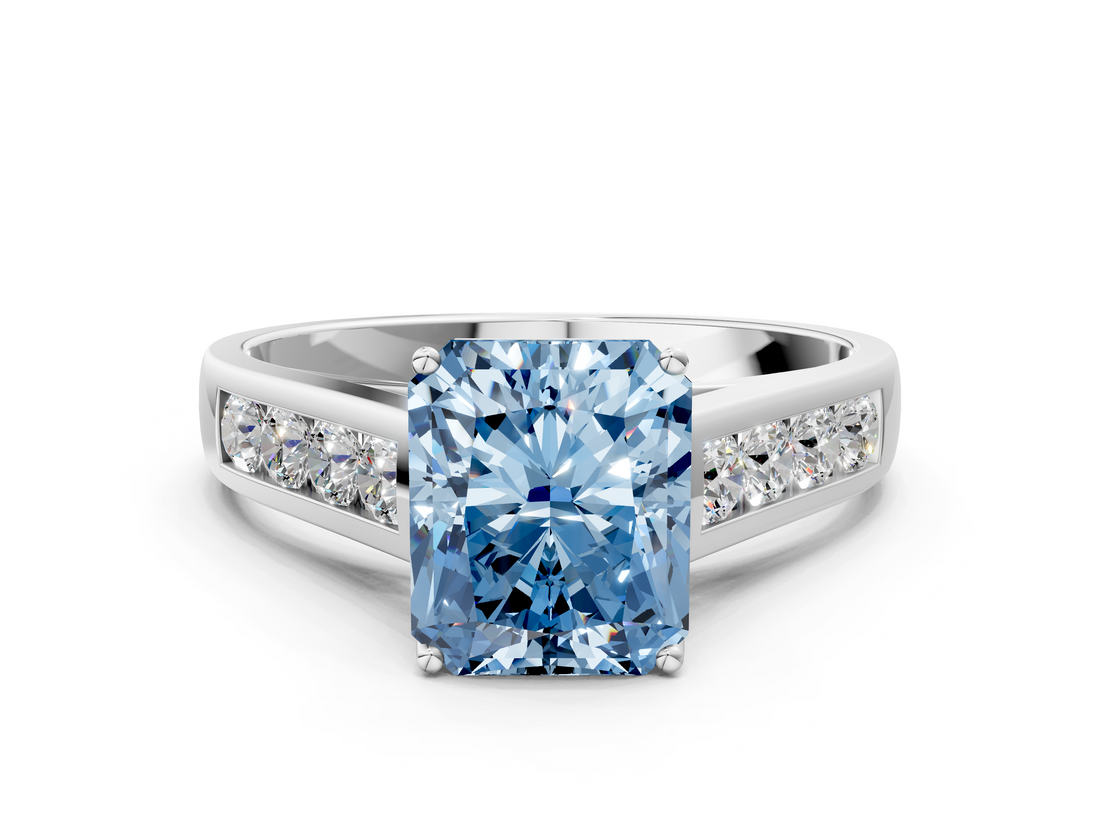 White gold Fancy Blue Radiant  Brilliant Channel-Set Solitaire Ring with Four-Prong Setting_20