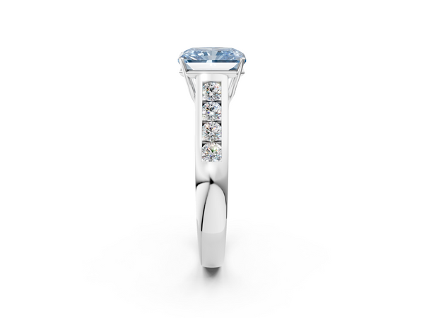 Platinum Fancy Blue Radiant  Brilliant Channel-Set Solitaire Ring with Four-Prong Setting