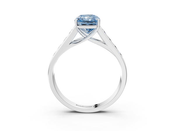 Platinum Fancy Blue Radiant  Brilliant Channel-Set Solitaire Ring with Four-Prong Setting
