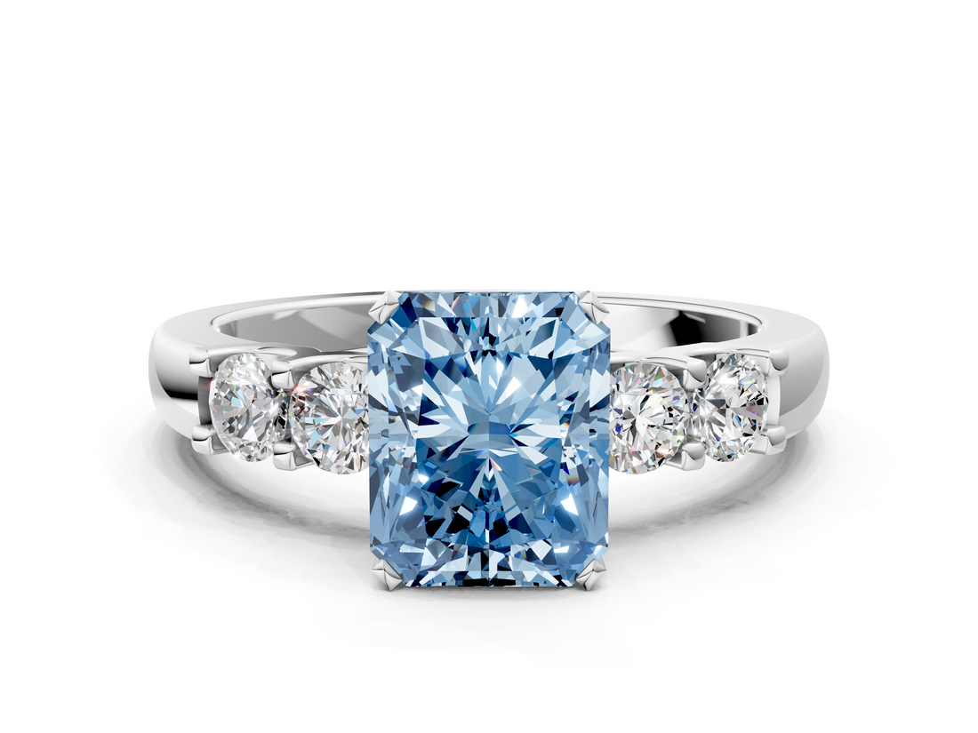 White gold Fancy Blue Radiant  Brilliant Cut Diamond Five-Stone Prong Set Engagement Ring with Channel Band_3