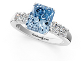 White gold Fancy Blue Radiant  Brilliant Cut Diamond Five-Stone Prong Set Engagement Ring with Channel Band_4