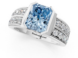 White gold Fancy Blue Radiant  Brilliant Diamond Channel Set Wide Band Ring with Bezel Setting_21
