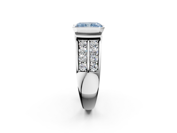 White gold Fancy Blue Radiant  Brilliant Diamond Channel Set Wide Band Ring with Bezel Setting