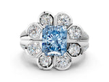 White gold Fancy Blue Radiant  Brilliant Flower Halo Diamond Split Shank Ring_57