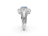 White gold Fancy Blue Radiant  Brilliant Flower Halo Diamond Split Shank Ring_59