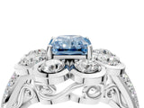 White gold Fancy Blue Radiant  Brilliant Flower Halo Diamond Split Shank Ring_61